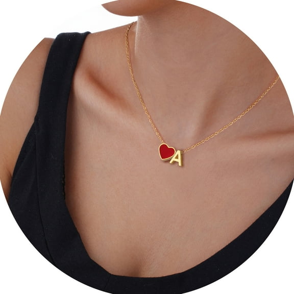 murtoo Personalized Heart Initial Necklace Stainless Steel Jewelry A-Z Letter Pendant Gold Plated Charm Gift for Women Adults