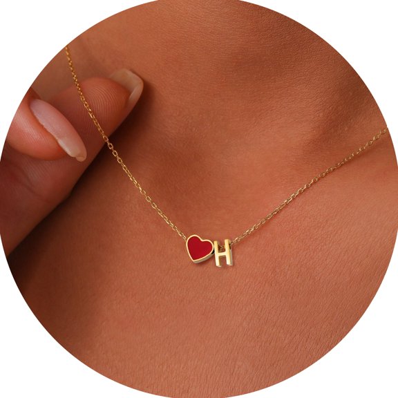 murtoo Personalized Heart Initial Necklace Stainless Steel Jewelry A-Z Letter Pendant Gold Plated Charm Gift for Women Adults