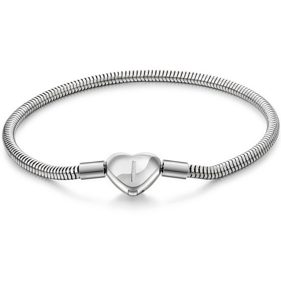 murtoo initial heart bracelet stainless steel snake chain letter charm jewelry 7.5 inch for women