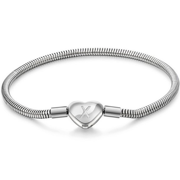 murtoo initial heart bracelet stainless steel snake chain letter charm jewelry 7.5 inch for women