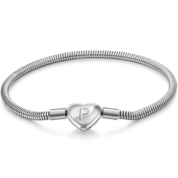 murtoo initial heart bracelet stainless steel snake chain letter charm jewelry 7.5 inch for women