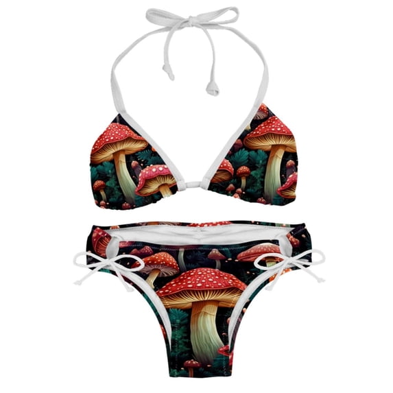 mushroom Detachable Sponge Adjustable Strap Bikini Set Two-Pack Swimsuit Suit Beach Pool Party
