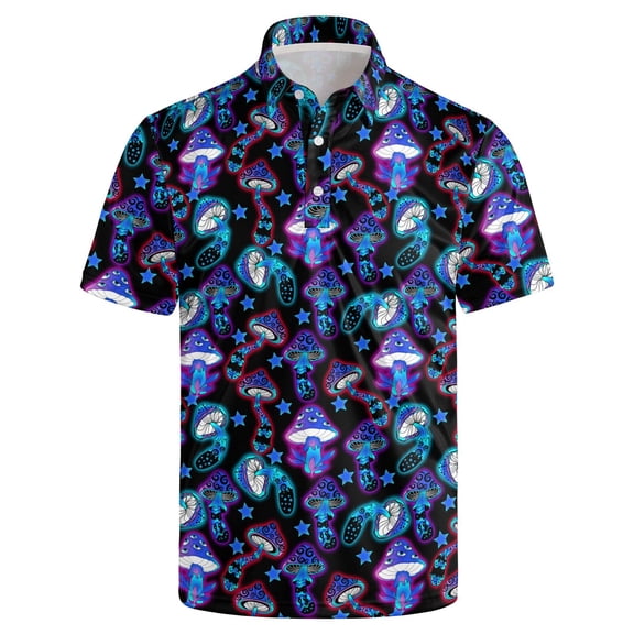 mushroom Golf Shirts for Men Outfit Dry Fit Performance Rave Outfit Retro Short Sleeve Casual Polo Shirt S