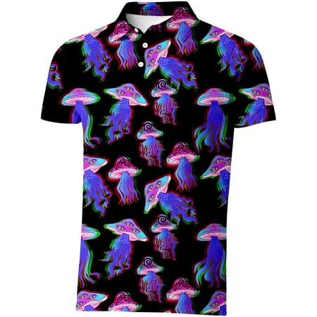 mushroom Golf Shirts for Men Outfit Dry Fit Performance Rave Outfit Retro Short Sleeve Casual Polo Shirt S