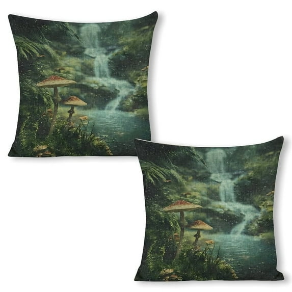 mushrooms forest waterfallLinen toss pillowcase decoration pillowcase gifting preferred 18x18 inch cushion cover 2 sets sofa pillowcase sofa bedroom living room car