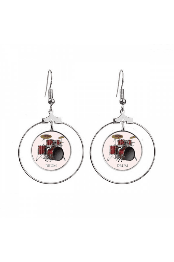 music classical musical instrument drum earrings dangle hoop jewelry drop circle
