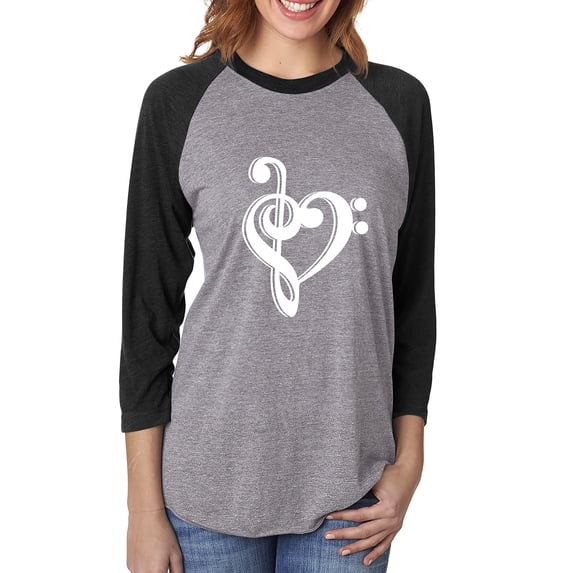 music note heart Unisex 3/4 Sleeve Baseball Raglan Tee