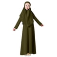 thumbnail image 1 of muslim dresses for girls with hijab Girls' Muslim Ramadan Solid Color Long Sleeve Round Neck Dress+Shawl Two Piece Set Fresh And Sweet Long Robe Skirt Set, 1 of 9