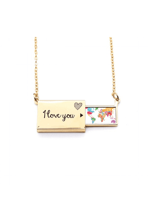mutlicolour world map countries name letter envelope necklace pendant jewelry