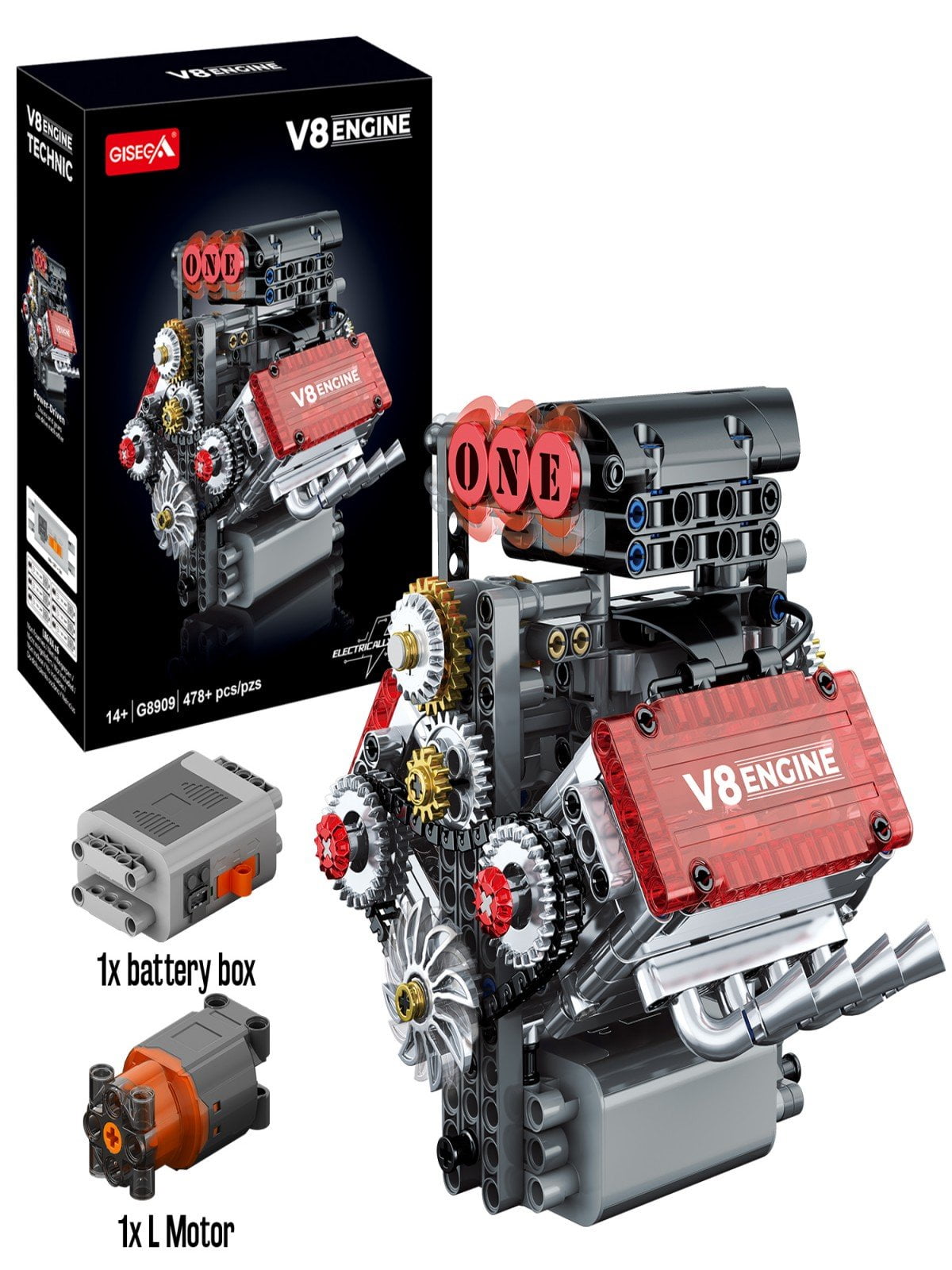 muuchuu Technic V8 Engine Building Toy with Motor for Adult to Build, Small Super Car V8 Piston Model Engine That Works, MOC DIY STEM Hobby Bricks Blocks Toy Gifts for Kids Teens (478 Pcs)