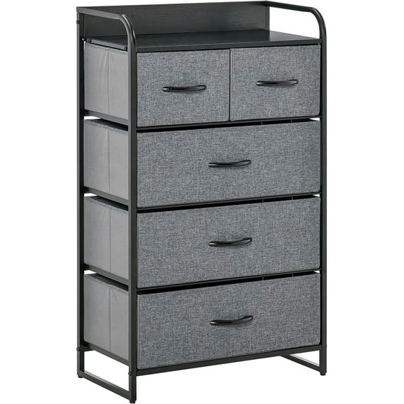 muzi 5-Drawer Fabric Dresser Tower, 4-Tier Storage Organizer with Steel Frame for Hallway, Bedroom and Closet, Grey