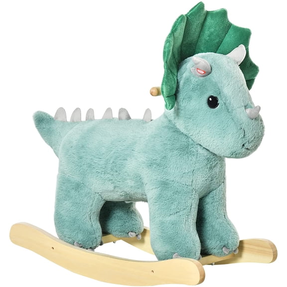 muzi Kids Plush Ride-On Rocking Horse Triceratops-Shaped Plush Toy Rocker with Realistic Sounds for Child 36-72 Months Dark Green