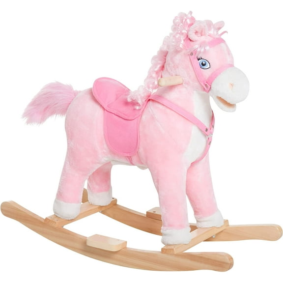 muzi Kids Ride on Rocking Horse Toddler Plush Toy with Realistic Sounds and Swinging Tail for 3 Years Old Children