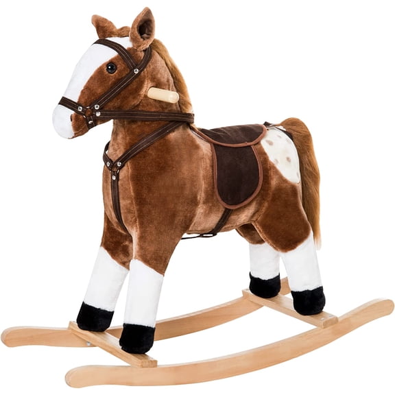 muzi Kids Rocking Horse Plush Ride On Toy Toddler Rocker for Boys Girls Gifts with Realistic Sounds, Brown