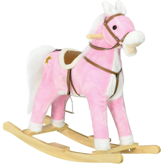 muzi Rocking Horse with Sound, Ride on Horse with Saddle, Toddler Rocker, Gift for 3-8 Year Old, Pink