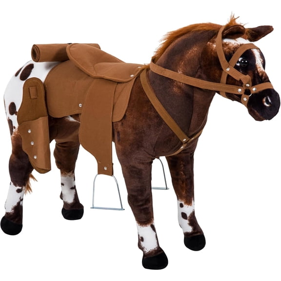 muzi Sound-Making Ride On Horse for Toddlers 3-5, with Neighing and Galloping Sound, Stuffed Animal Horse Toy for Kids with Padding, Soft Feel, Brown