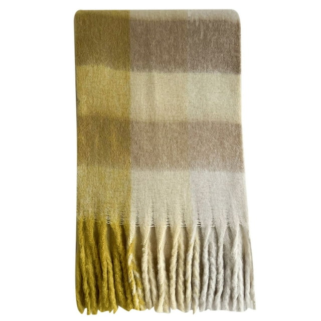 mveomtd Women Fall Winter Scarf Classic Tassel Plaid Scarf Warm Soft