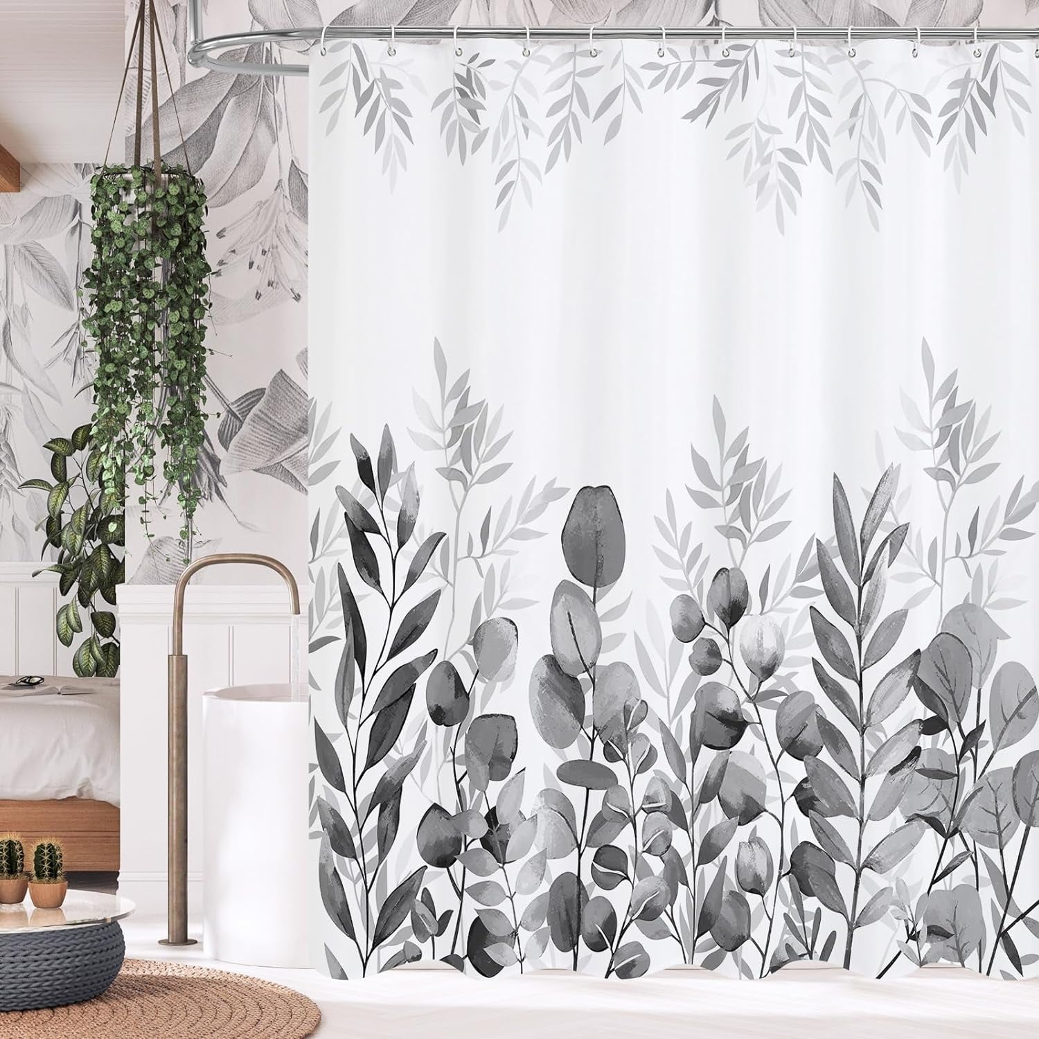 mvhsuoem Black Eucalyptus Polyester Shower Curtain, 72" x 72" Waterproof