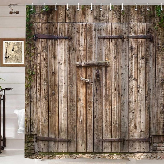 mvhsuoem Brown Barn Door Polyester Shower Curtain, 72" x 72" Waterproof