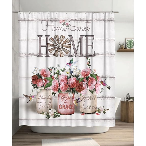mvhsuoem Home Sweet Home Floral Polyester Shower Curtain, 72" x 72" Waterproof