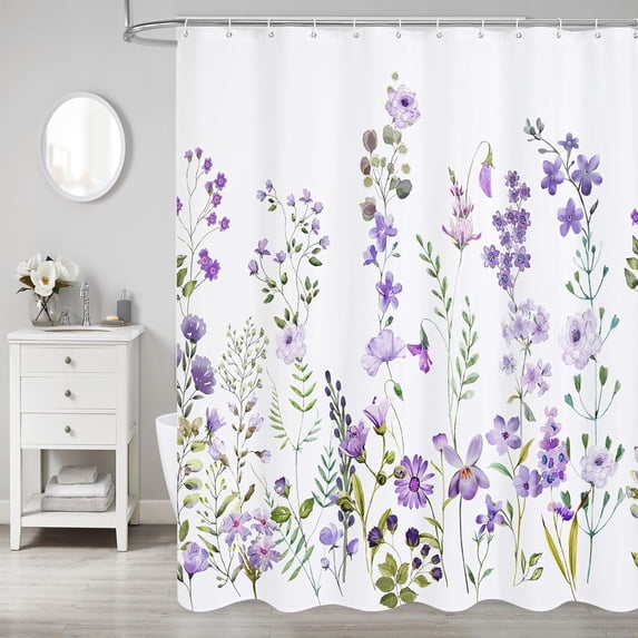 mvhsuoem Purple Floral Polyester Shower Curtain, 72" x 72" Waterproof