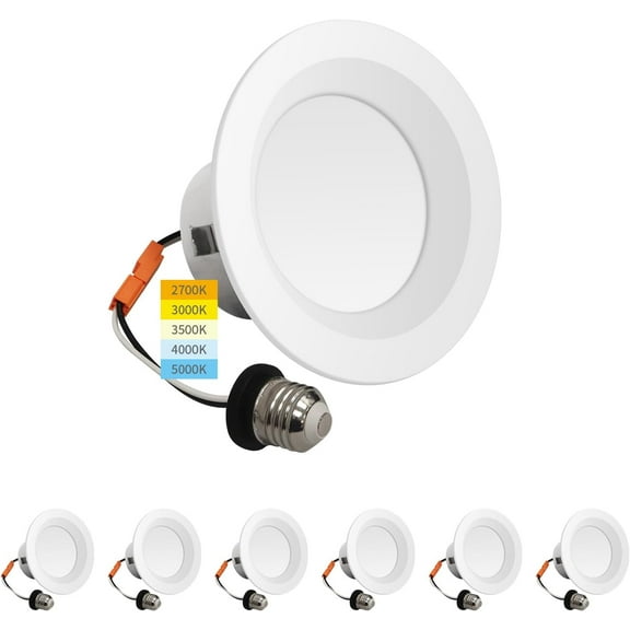 mw 6 Pack 4 Inch LED Recessed Can Lights,10W=75W,750LM,2700K/3000K/3500K/4000K/5000K, LED Can Lights 4 Inch,Smooth Trim,IC & Wet Rated, ETL & FCC,California JA8 Certified