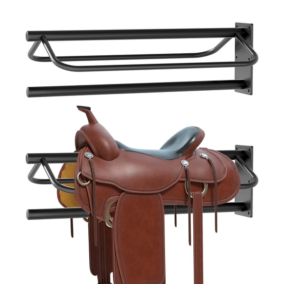mwptoo 2Pcs Horse Saddle Rack with Pad Bar, HeavyDuty Wall Mount Metal Saddle Bracket, English & Western Saddle Storage Stand for Tack Room, Stable and Barn