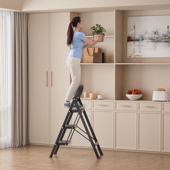 mwptoo 3 Step Ladder Folding Step Stool, Multi-Purpose Collapsible Ladder for Home or RV Outdoor Work, Heavy Duty 330 lbs Load