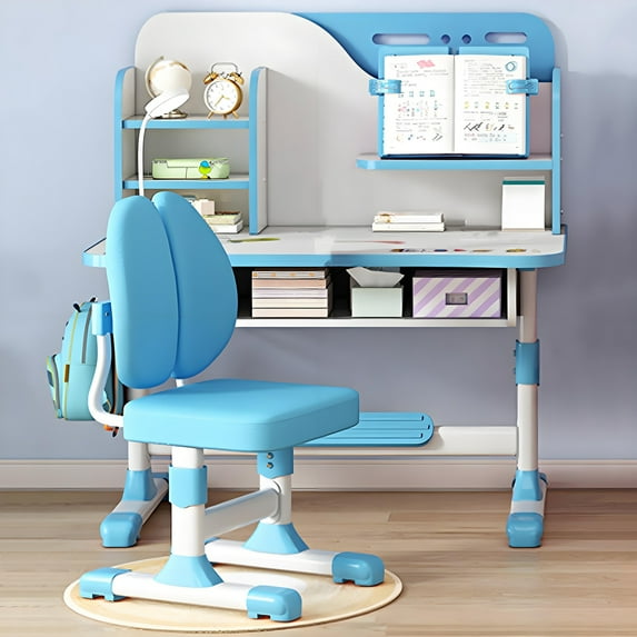 mwptoo Astronaut Kids Study Desk Chair Set - Height Adjustable Ergonomic Desk with Writing Board & Storage