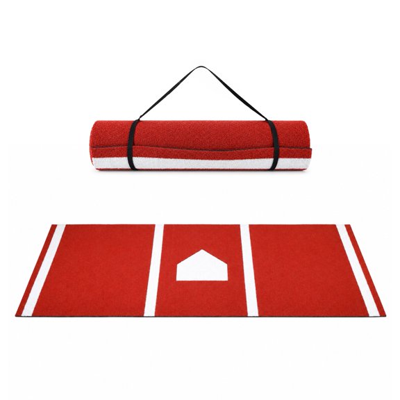 mwptoo Baseball Batting Mat, 10ft x 3.8ft Portable Synthetic Turf Hitting Mat, NonSlip Backing Practice Pad with Inlaid Lines & Home Plate for Tee Work and Pitching Training