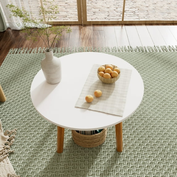 mwptoo Dining Table White Modern Round Table with Wood Legs for Kitchen Living Room Leisure Coffee Table