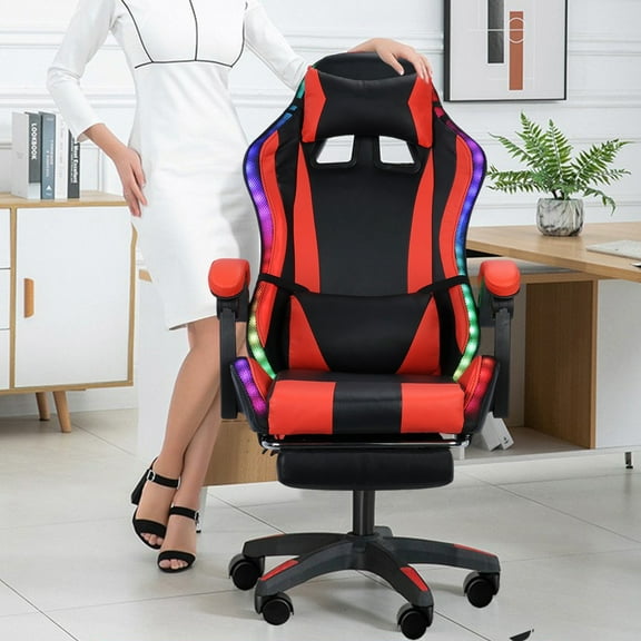 mwptoo Gaming Chair with Bluetooth-compatible Speakers and RGB LED Lights,Computer Gaming Chair with Height Adjustable,Video Game Chair High Back with Lumbar Support
