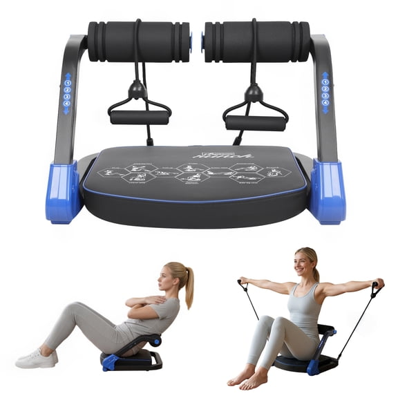 mwptoo Home Gym Abdominal Crunch Trainer, Adjustable Sit-Up Machine with 4 Resistance Levels, Non-Slip Handles & Included Resistance Bands