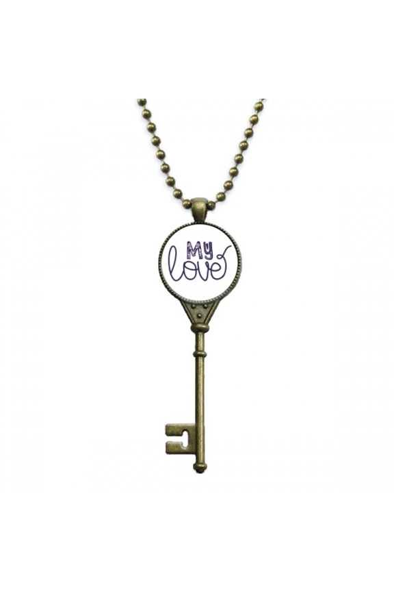 my love cute quote handwrite style key necklace pendant tray embellished chain