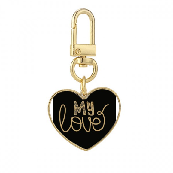 my love quote handwrite Gold Heart Keychain Metal Keyring Holder