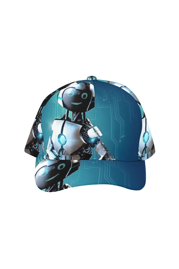my robot friend-theme Baseball Cap For Men, Women & Kids, Classic Flat Brim Hat Hip Hop Trucker Hat Adjustable Snapback Hat