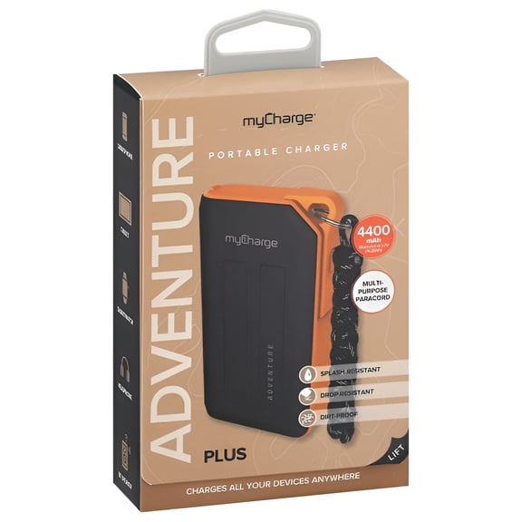 myCharge Adventure Plus Portable Charger 4400mAh Rugged External Battery Pack, Black/Orange
