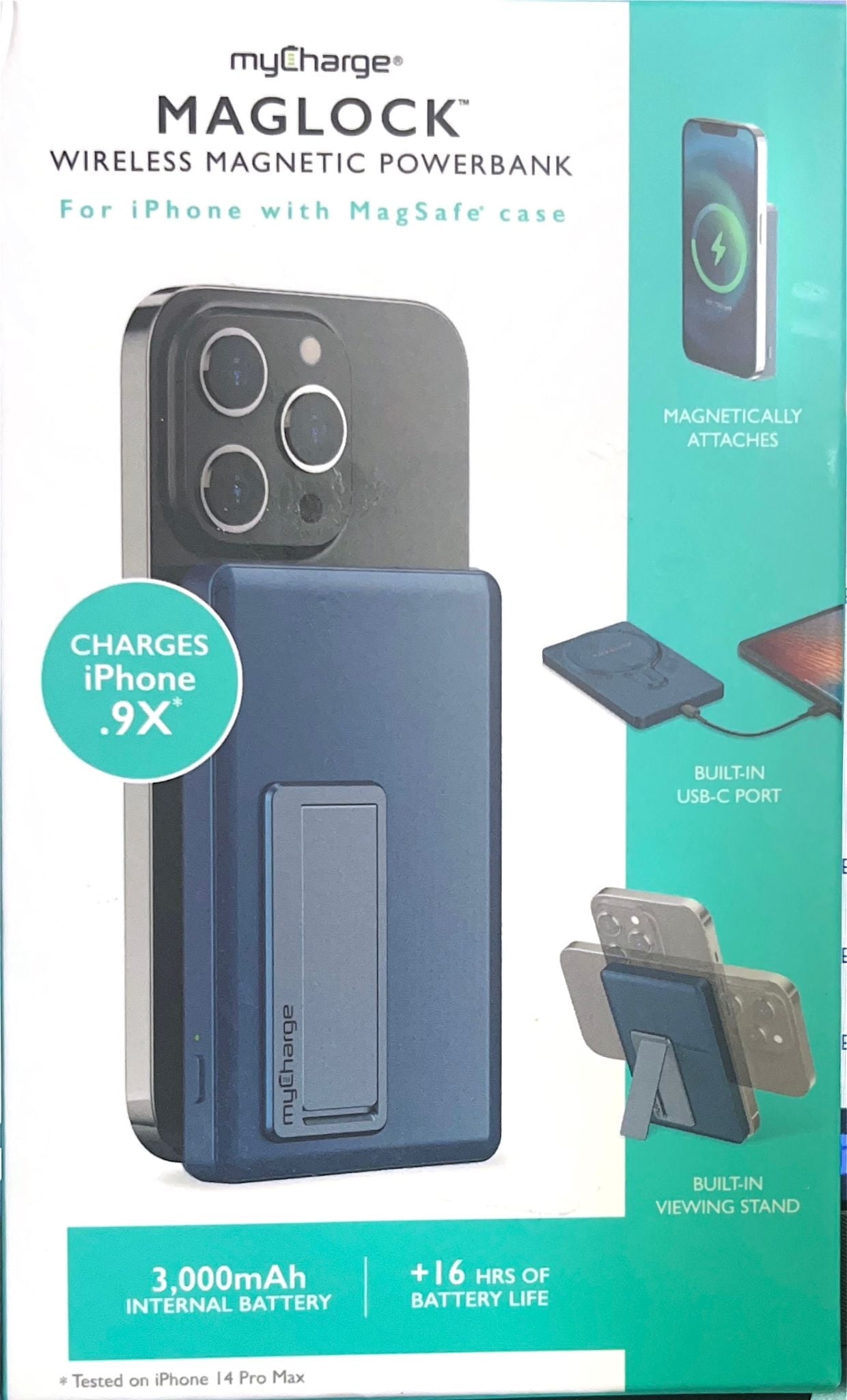 myCharge Maglock 3k 3000mAh/12W Wireless Charger + USB-C Power Bank ...