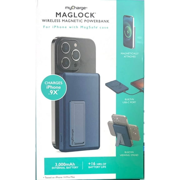 myCharge Maglock 3k 3000mAh/12W Wireless Charger + USB-C Power Bank - Blue