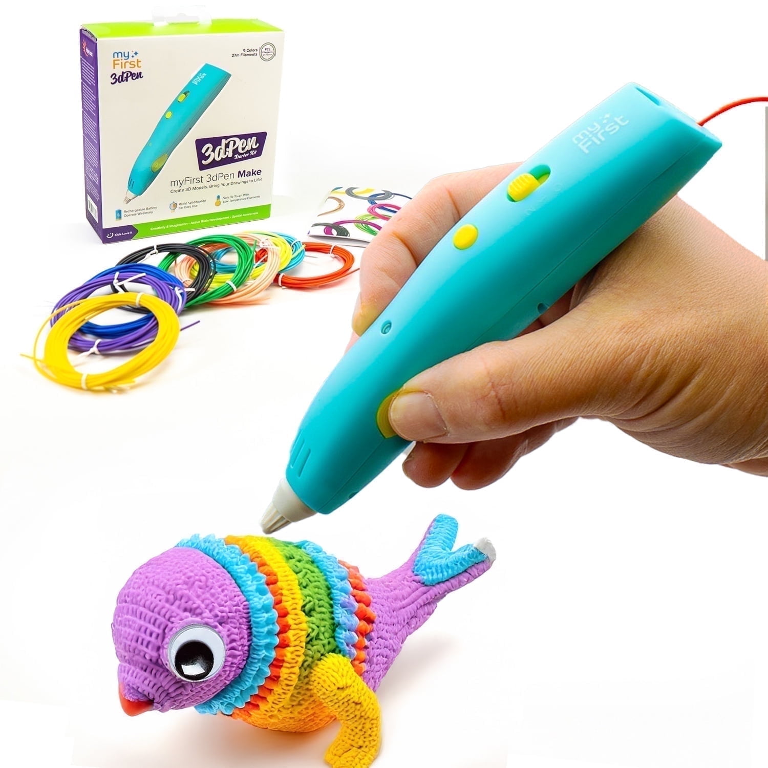 myFirst 3D Pen Make (Blue) Starter Kit-Wireless, Rechargeable, 6 PCL Filaments (Ages 5-15)