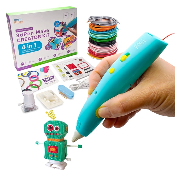 myFirst 3dPen Make Creator Kit, 3D Printing Pen for Kids with 51 PCL Filament Rolls & 15 Templates, Blue