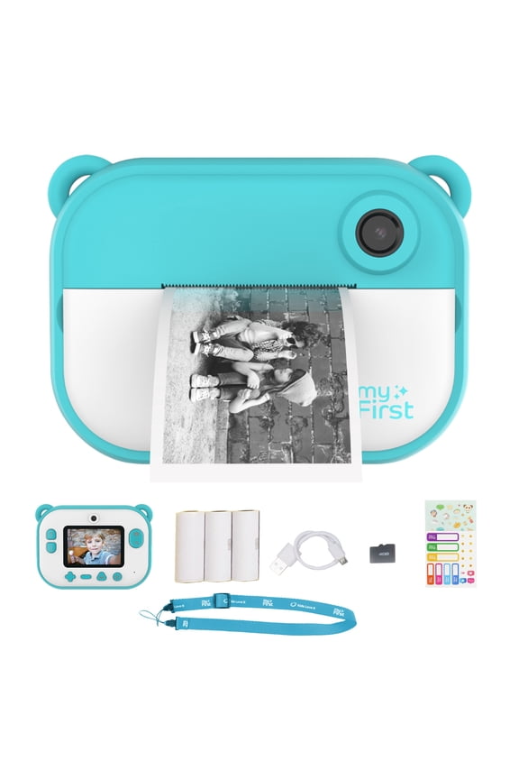 Camera Insta 2 Kids Instant Print Camera, 12MP Photos 1080P Video, microSD Card, Neck Lanyard, Thermal Printing, Waterproof (Blue) - Gift for Boys & Girls Ages 5-12