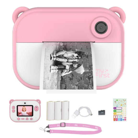 myFirst Camera Insta 2 Kids Instant Print Camera, 12MP Photos 1080P Video, microSD Card, Neck Lanyard, Thermal Printing, Waterproof (Pink) - Gift for Boys & Girls Ages 5-12