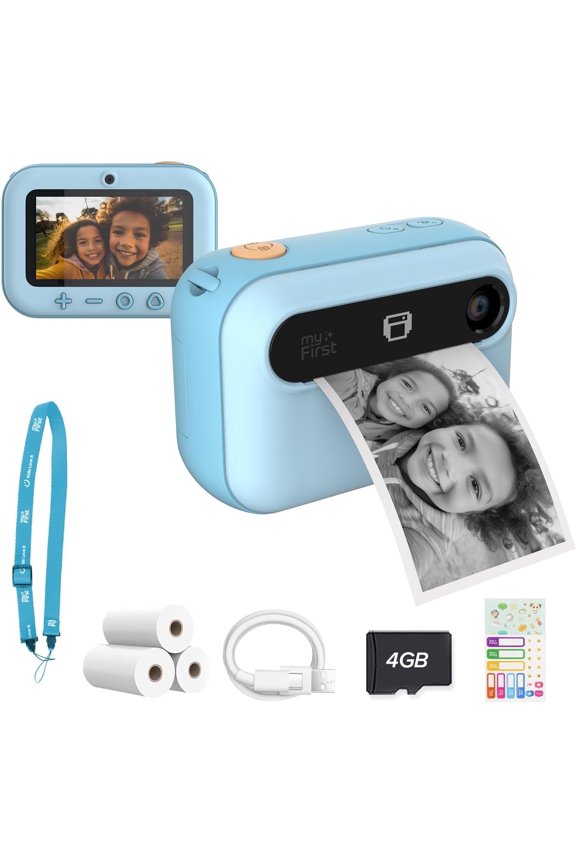 Camera Insta 20 (Blue) Kids Instant Print Digital Camera - 16MP Photo, 1080P Video, Selfie Lens, Thermal Ink-Free Printing, MicroSD Card Support