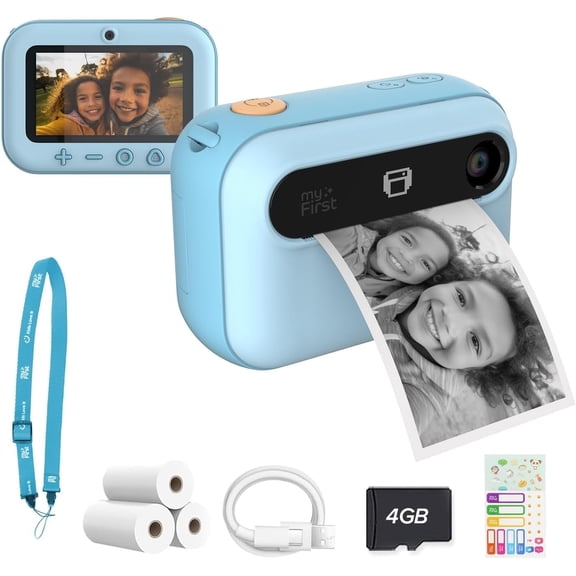 myFirst Camera Insta 20 (Blue) Kids Instant Print Digital Camera - 16MP Photo, 1080P Video, Selfie Lens, Thermal Ink-Free Printing, MicroSD Card Support