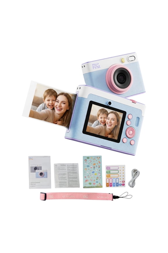 Camera Insta Lux Kids Instant Print Digital Camera, 5MP Color Photos with Built-in Wifi and Rechargeable Battery, Cotton Candy Mix