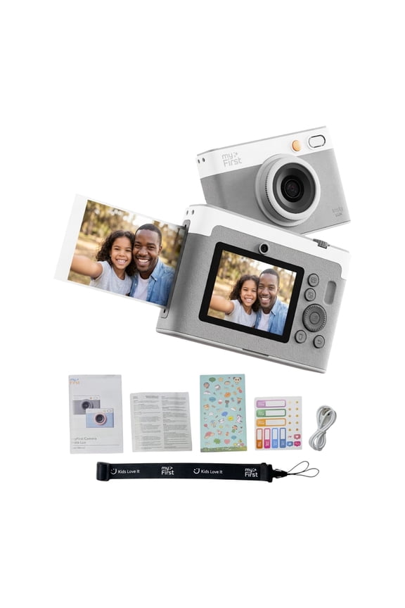 Camera Insta Lux Kids Instant Print Digital Camera, 5MP Color Photos with Built-in Wifi and Rechargeable Battery, Gray