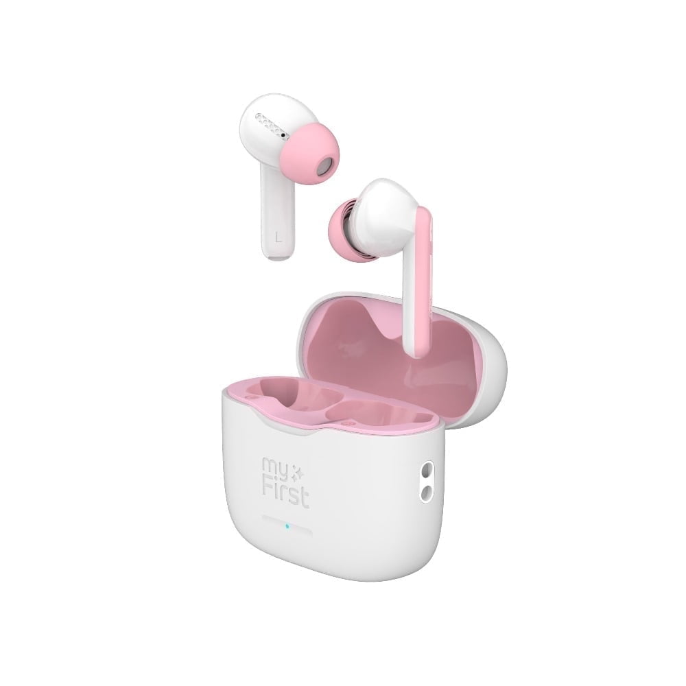 myFirst CareBuds (White) Kids Wireless Earbuds, 85dB Volume Limit, Built-in Mic, 6 Ear Tips, Anti-Loss Strap, Bluetooth 5.3, Gift for Kids 4-15