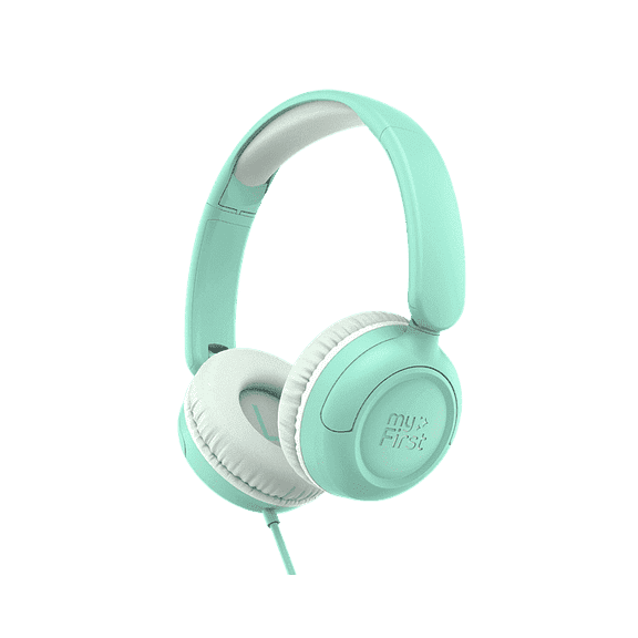 myFirst CareBuds Link W1 Kids Wired Headphones with Microphone, 85dB Safe Volume Limiter, Foldable Lightweight On-Ear School Headset, Mint Green