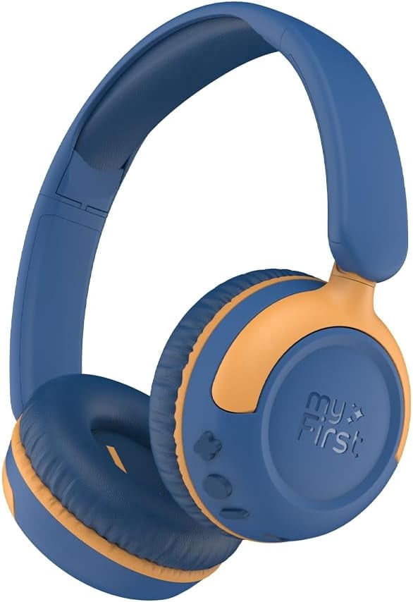 myFirst CareBuds Max Kids Wireless Headphones with Mic, Smart Volume Limit, 52H Playtime, Fast Charging, Interchangeable EarPads (Blueberry Pop)